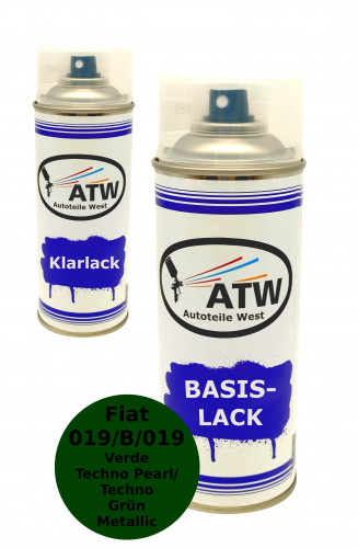 Autolack für Fiat 019/B/019 Verde Techno Pearl / Techno Grün Metallic+400ml Klarlack Set